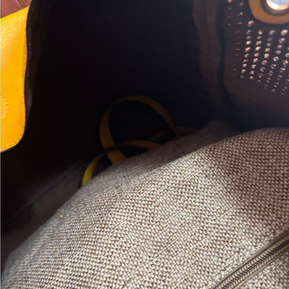 Beautiful Yellow Perforated Leather Tote Bag with matching zip pouch - Picture 5 of 7